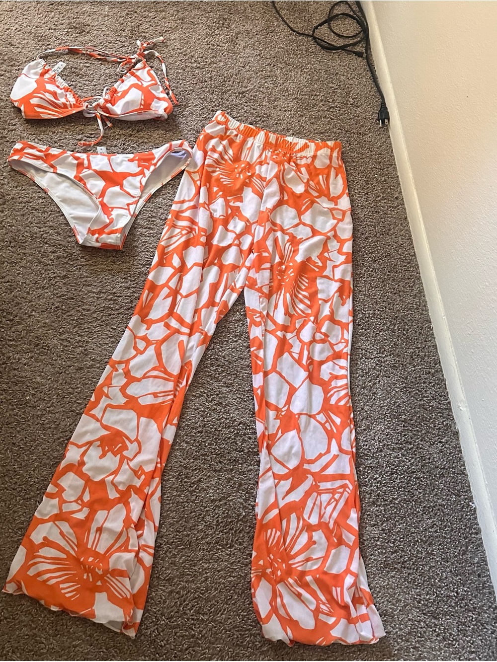 SHEIN Orange and White Floral Three-Piece Swim Set
